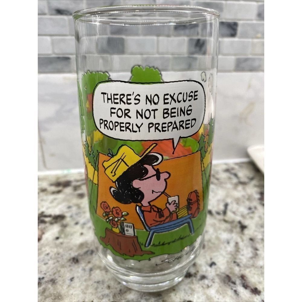 Vintage McDonald's Camp Snoopy Collection Glass 1968 "There's no excuse for ..."